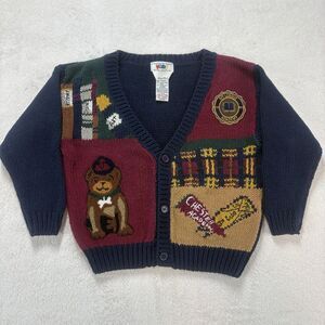 Vintage 90s Eagles Eye Sweater Toddler 3T Handknit Cardigan Ivy League Academia